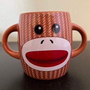 Retro Knitted Sock Monkey Ceramic Dual Handled Mug ~  Dual-Sided ~ By GALERIE